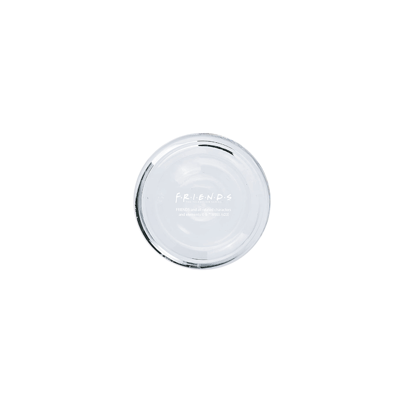 Bottom perspective of Clear Soda Can, sturdy glass base, contemporary drink container, friends drinkware, central perk glass soda can