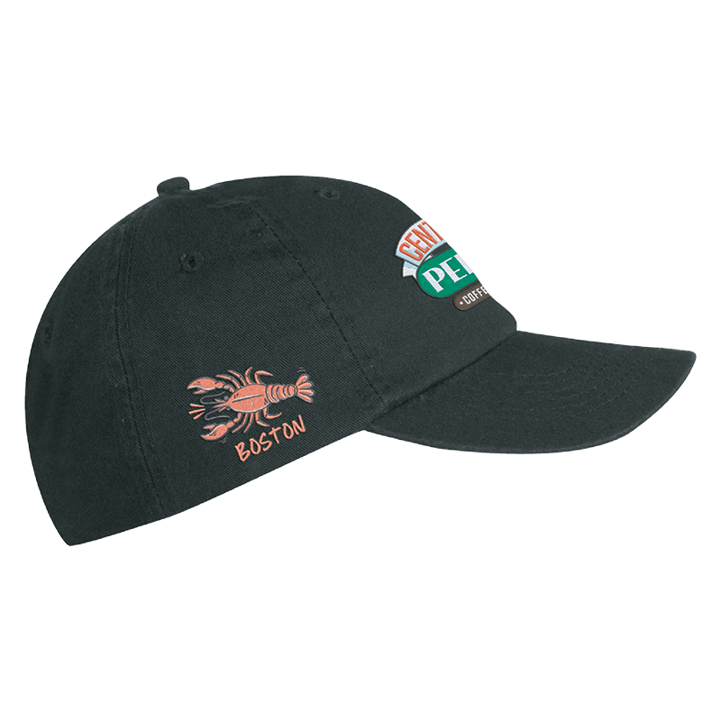 Right side view of Dad Hat, lobster design, "BOSTON" tribute to first store, Central Perk Hat, Central Perk Lobster Hat, Central Perk Boston Hat