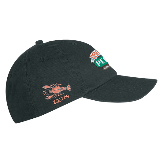 Right side view of Dad Hat, lobster design, "BOSTON" tribute to first store, Central Perk Hat, Central Perk Lobster Hat, Central Perk Boston Hat