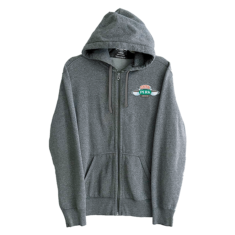 Central Perk Grey Zip Hoodie with Orange Accents - Eco-Friendly