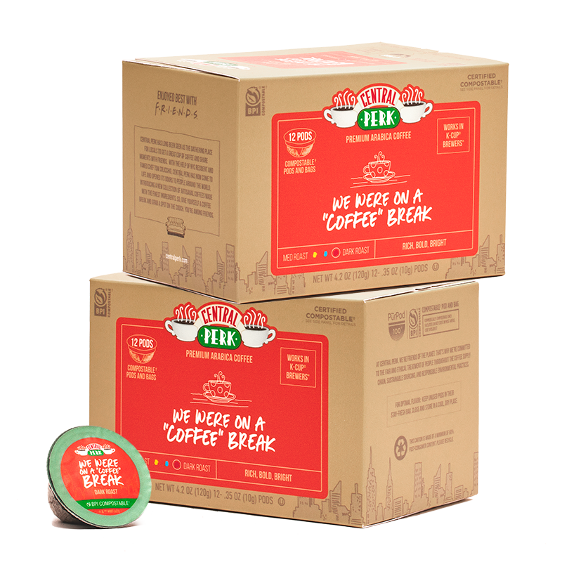 Prepaid 3 month dark roast coffee subscriptions, prepaid dark roast coffee, dark roast coffee pod 3 month subscriptions, Central Perk Dark Roast Coffee Pod 3 Month Subscriptions