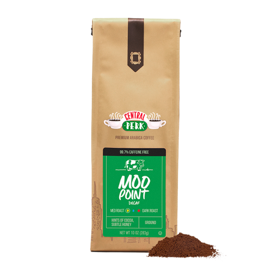 Moo point coffee, moo point decaf, moo point decaffeinated coffee, Central Perk Moo Point, Friends moo point, its a moo point