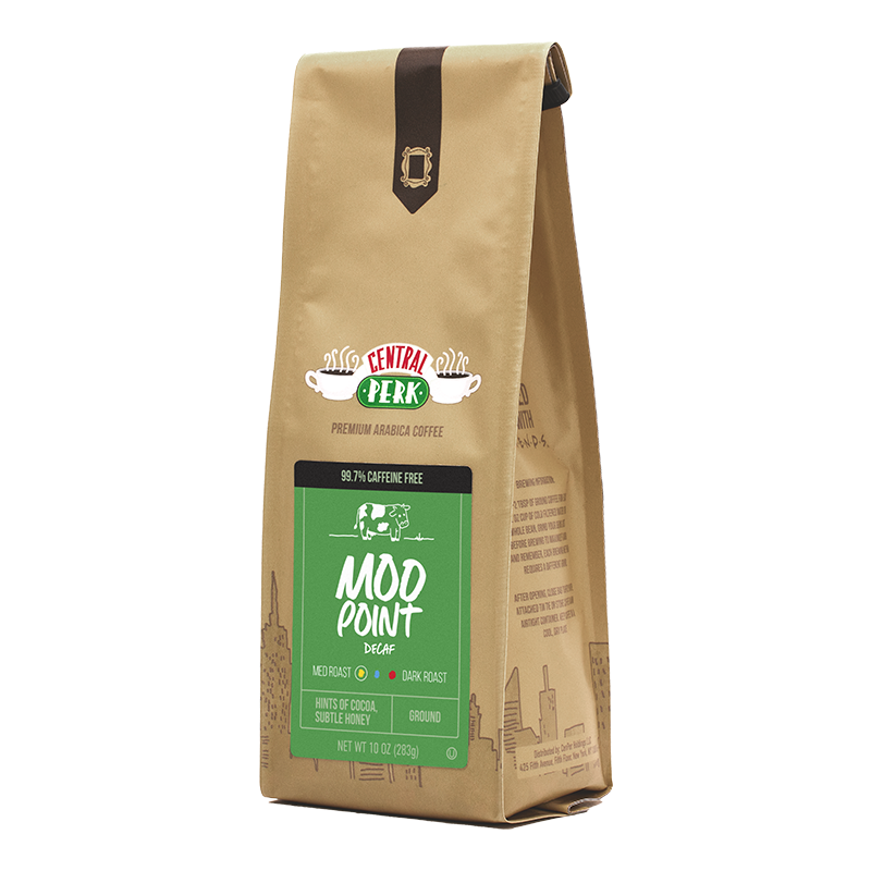 Central Perk Medium Roast Decaf Ground Coffee, Medium roast decaf coffee, Moo Point medium roast decaf ground coffee, premium medium roast decaf coffee blend