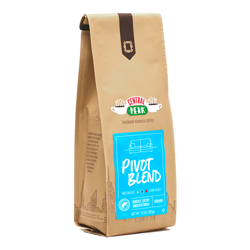 Central Perk pivot medium dark coffee, bag of ground coffee, ground coffee bag, medium dark ground coffee bags, medium dark coffee ground bags, ground coffee bags, roasted ground coffee, ground coffee roast