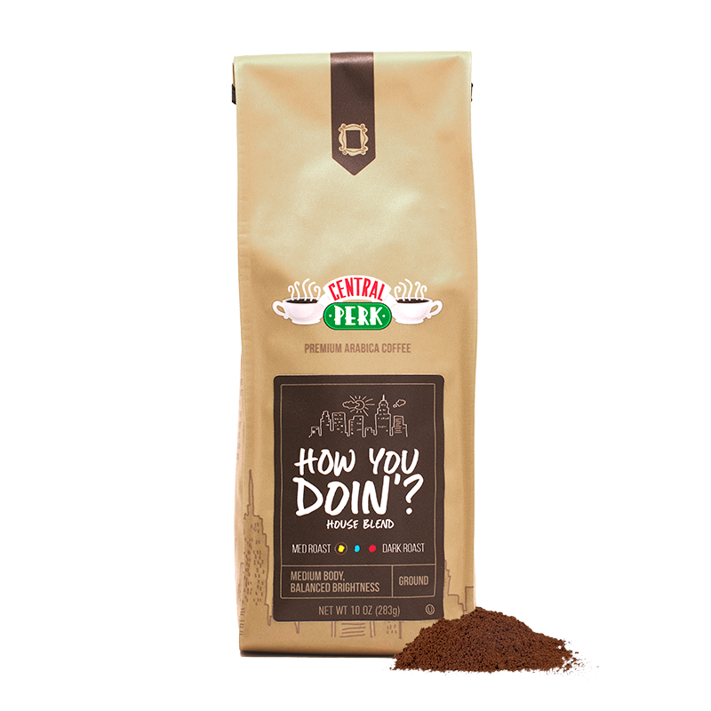 How you doin ground coffee, friends house blend ground coffee, central Perk house blend ground coffee, medium roast ground coffee, ground coffee, ground coffee grounds, house coffee, house coffee, HYD coffee, HYD house blend coffee, ground house blend coffee, ground coffee bags