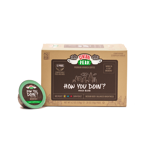 How You Doin'? Single Serve Coffee Pods, single serve coffee, How You Doin Medium Roast Coffee Pods, HYD Medium Roast Coffee Pod Box, house blend coffee, premium house blend, friends house blend, central perk house blend, house blend coffee pods, house blend k cups