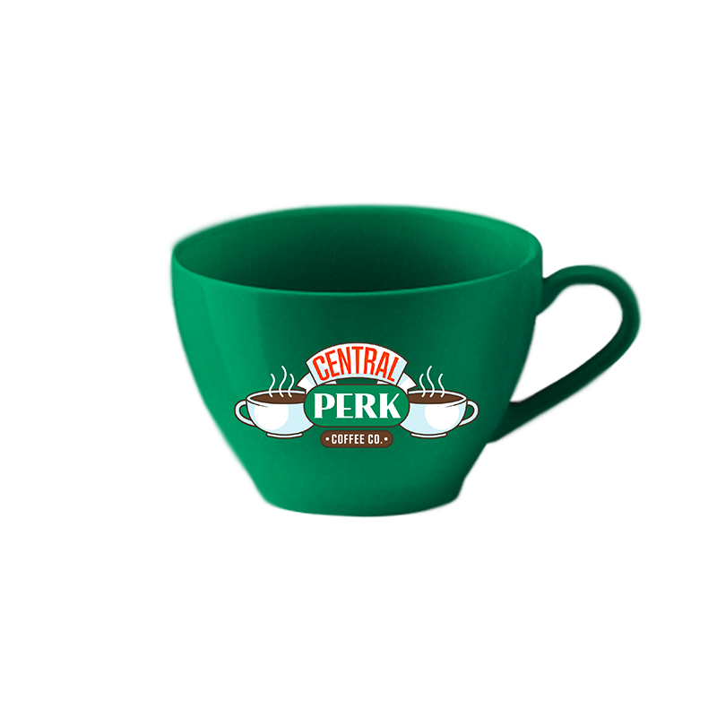 you're my lobster green mug, green central perk cafe mug, central perk coffeehouse mug, perspective of the Ceramic Lobster Mug, revealing its smooth ceramic finish and the curve of the handle, designed for a comfortable grip