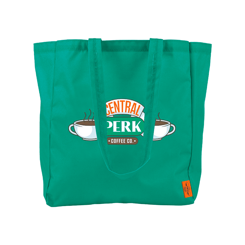 Green Nylon Tote, Central Perk Green Tote, Tote Bag, Large Tote Back, Front view of Green Nylon Large Tote, vibrant color, spacious carry-all bag