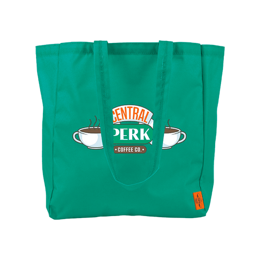 Green Nylon Tote, Central Perk Green Tote, Tote Bag, Large Tote Back, Front view of Green Nylon Large Tote, vibrant color, spacious carry-all bag