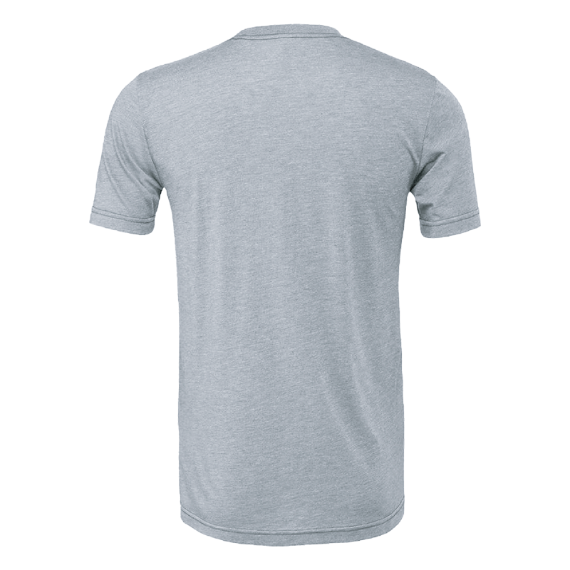 Rear view of the Grey with Logo Unisex T-Shirt, Grey tee back, Seamless design, Comfortable fit, Casual wear essential, Premium fabric quality, central perk grey tee shirt