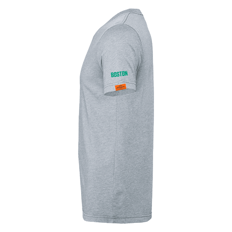 left side perspective of the Grey Logo Unisex T-Shirt, T-shirt left side, Stitched hem and sleeves, Side-seam view, Relaxed fit, Breathable fabric detail