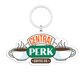 Front view of Metal Logo Keychain, Central Perk coffee mug design, FRIENDS™ series emblem, Durable metal construction, Shiny surface finish