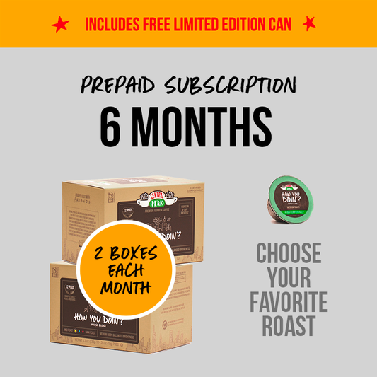 6 month prepaid coffee subscriptions, coffee subsctiptions for 6 months, coffee pod subscription program, 6 month coffee pod prepaid subscriptions, Central Perk Coffee Pod 6 month subscription