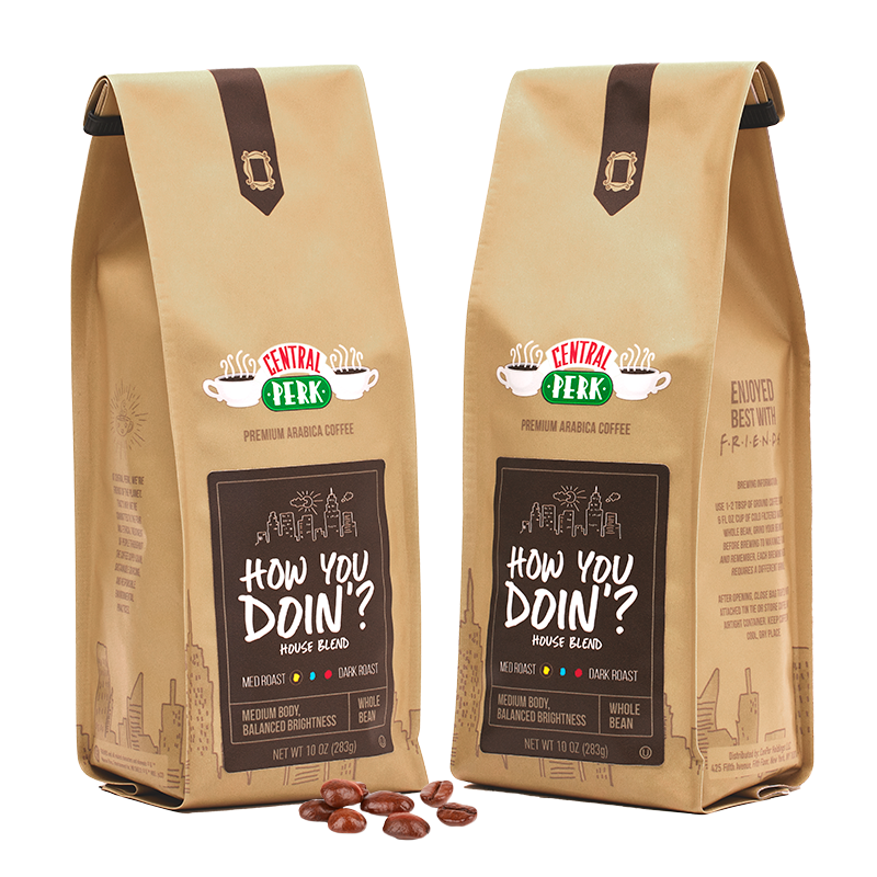 3 month House Blend whole bean coffee subscriptions, 3 Month medium roast whole bean coffee subscriptions, 2 bags of house blend coffee a month, Central Perk How You Doin House Blend whole bean Coffee Subscriptions