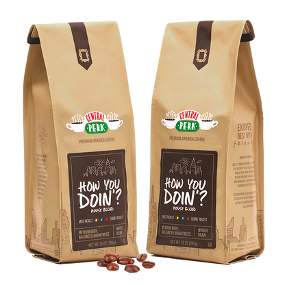 3 month House Blend whole bean coffee subscriptions, 3 Month medium roast whole bean coffee subscriptions, 2 bags of house blend coffee a month, Central Perk How You Doin House Blend whole bean Coffee Subscriptions