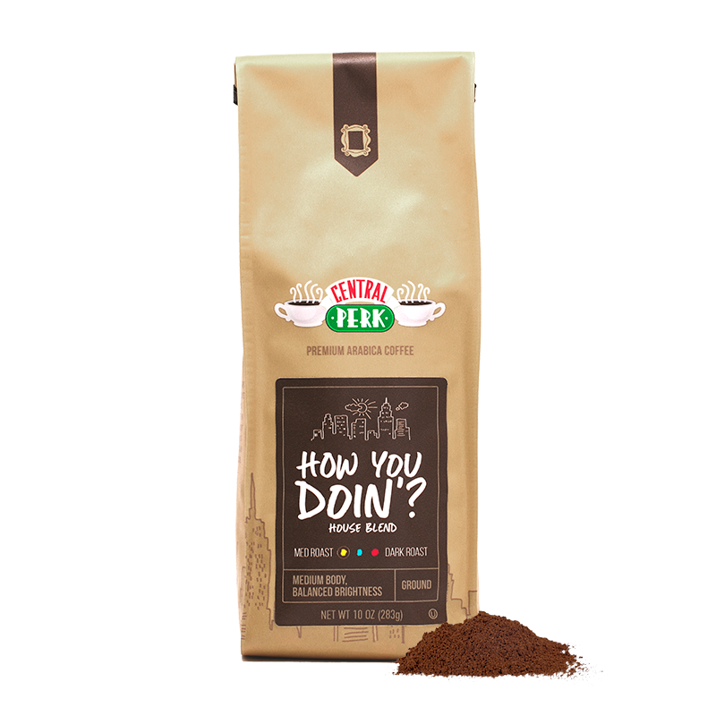 How you doin ground coffee, friends house blend ground coffee, central Perk house blend ground coffee, medium roast ground coffee, ground coffee, ground coffee grounds, house coffee, house coffee, HYD coffee, HYD house blend coffee, ground house blend coffee, ground coffee bags 